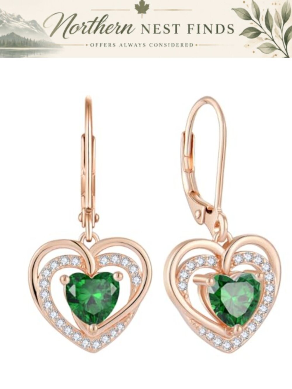 925 Sterling Silver Heart Birthstone Earrings for Women Hypoallergenic Emerald